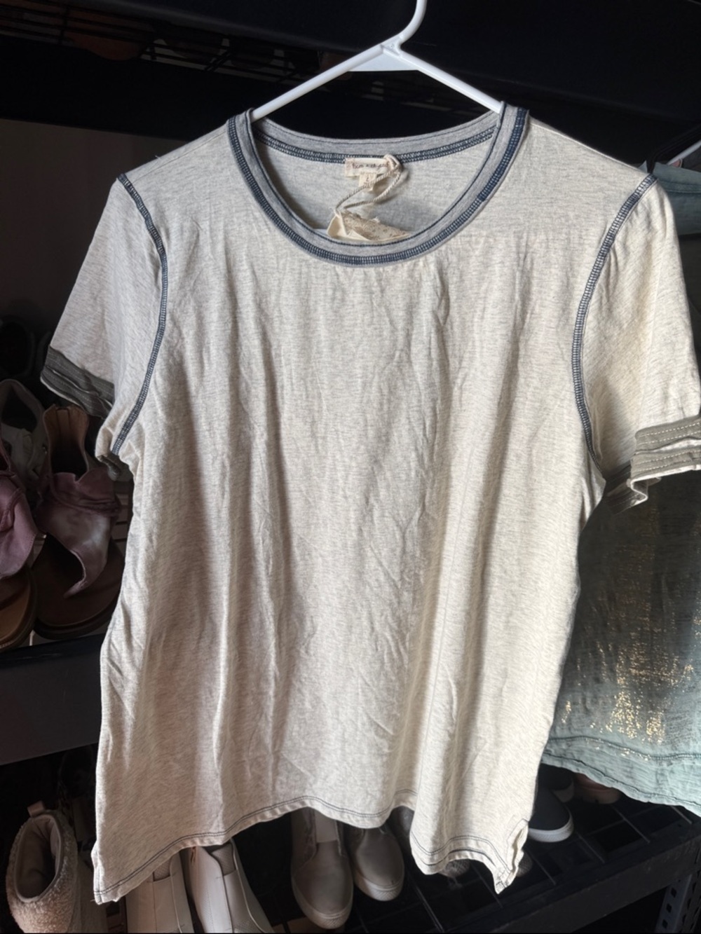 Hem & Thread Light Gray Short Sleeve Tee with Dark Gray Stitching